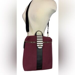 Henri Bendel New York Canvas Convertible Backpack Zip/Button Closure Burgundy
